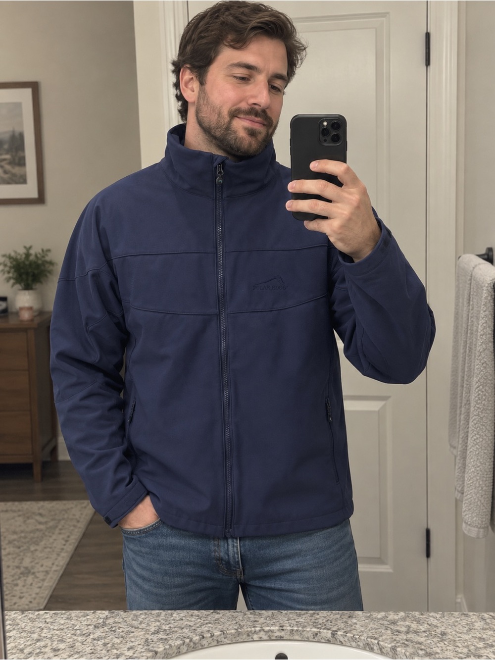 Polar Edge Mens Blue Full Zip Softshell Jacket Pockets Stand-Up Collar XL